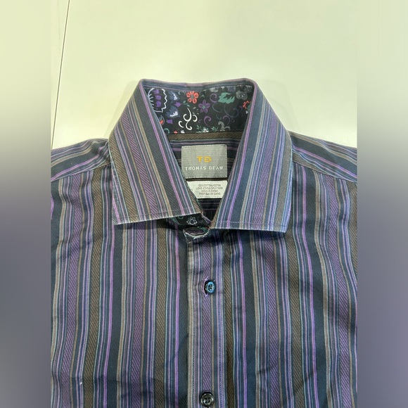Thomas Dean TD Mens Designer Blue Striped Casusl - Picture 2 of 4